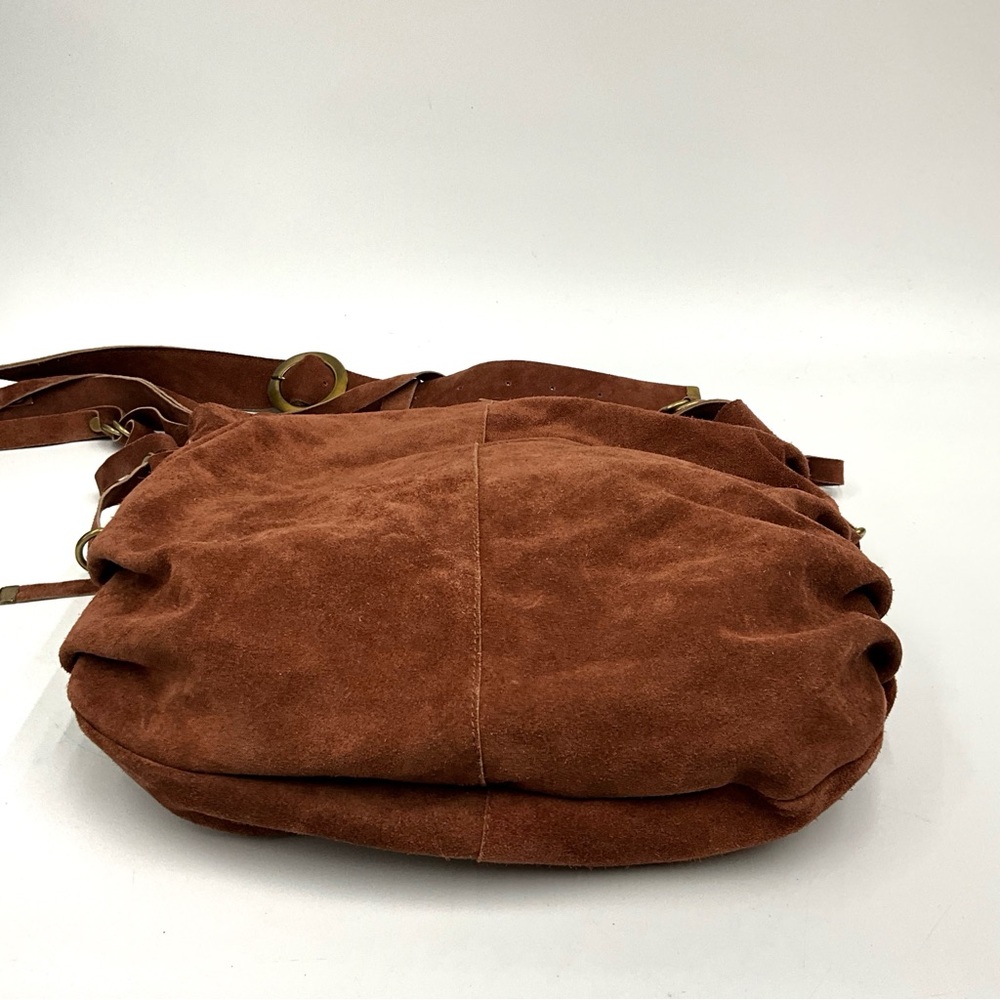 Free People Leather Suede Hobo Bag Brown Slouchy Fringe Western Boho - Picture 10 of 15